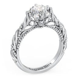 Vintage Solitaire Diamond Engagement Ring with Accents and Floral Setting - "The Rita"