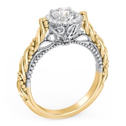 Vintage Diamond Engagement Ring with Accents and Halo Setting - "The Rita" in 10K Solid Yellow Gold