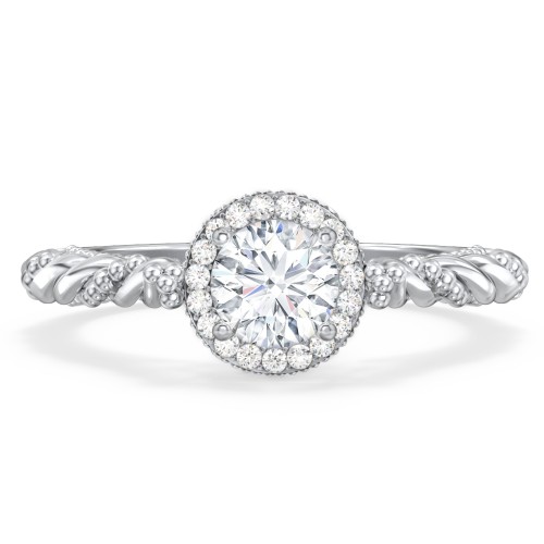 Vintage Diamond Engagement Ring with Accents and Halo Setting - "The Rita" – 10K White Gold with Lab Diamond