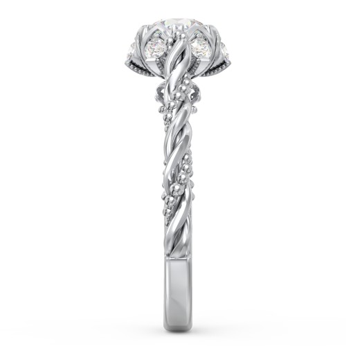 Vintage Solitaire Diamond Engagement Ring with Accents and Floral Setting - "The Rita" – 10K White Gold with Lab Diamond