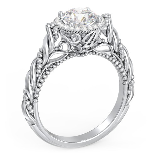 Vintage Diamond Engagement Ring with Accents and Halo Setting - "The Rita" – 10K White Gold with Lab Diamond