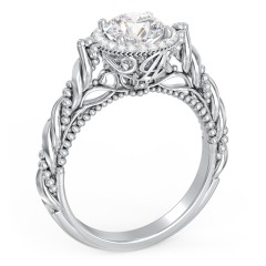 Vintage Diamond Engagement Ring with Accents and Halo Setting - "The Rita" – 10K Yellow Gold with Lab Diamond