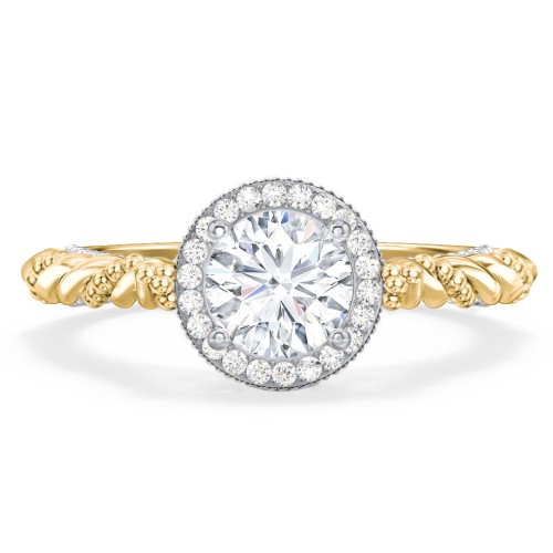 Vintage Diamond Engagement Ring with Accents and Halo Setting - "The Rita" – 10K Yellow Gold with Lab Diamond