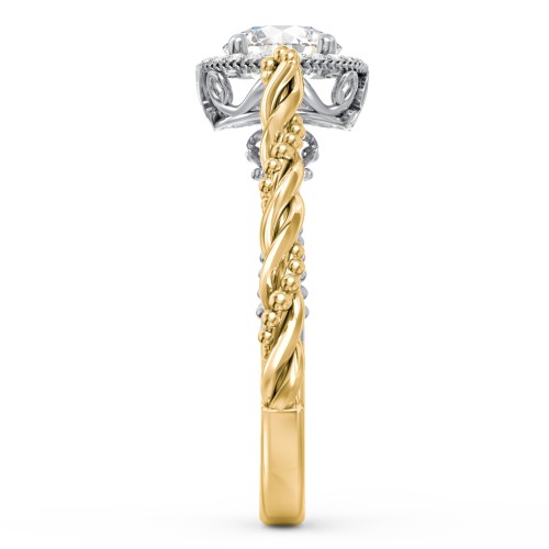 Vintage Diamond Engagement Ring with Accents and Halo Setting - "The Rita" – 10K Yellow Gold with Lab Diamond