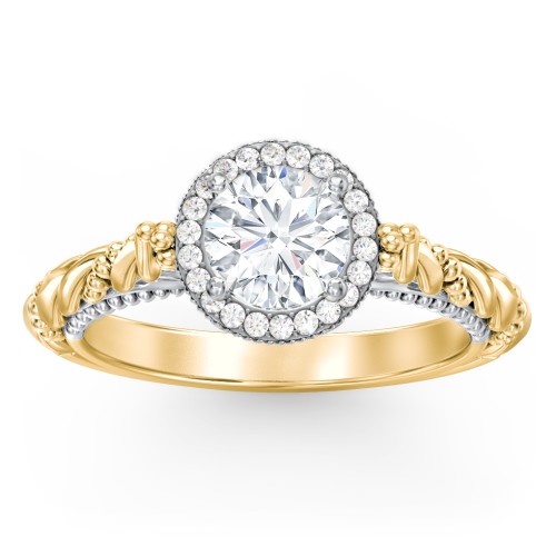 Vintage Diamond Engagement Ring with Accents and Halo Setting - "The Rita" – 10K Yellow Gold with Lab Diamond