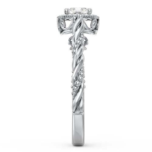 Vintage Diamond Engagement Ring with Accents and Halo Setting - "The Rita" – 10K White Gold with Lab Diamond