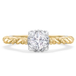 Vintage Solitaire Diamond Engagement Ring with Accents and Floral Setting - "The Rita" in 10K Solid Yellow Gold