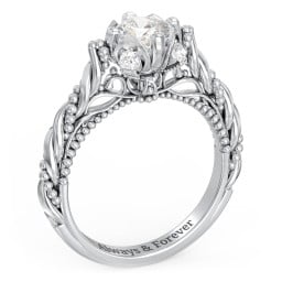 Vintage Solitaire Diamond Engagement Ring with Accents and Floral Setting - "The Rita"