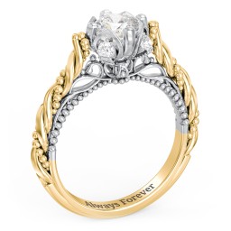 Vintage Solitaire Diamond Engagement Ring with Accents and Floral Setting - "The Rita" in 10K Solid Yellow Gold with 04LABDIAM-CU-1.00-VS2-G-G and Lab Diamond