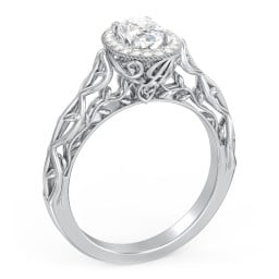 Diamond Halo Engagement Ring with Leaf and Vine Details - "The Ava"