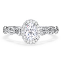 Diamond Halo Engagement Ring with Leaf and Vine Details - "The Ava" – 10K Yellow Gold with Lab Diamond