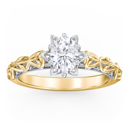 Solitaire Diamond Engagement Ring with Leaf and Vine Details - "The Ava" – 10K Yellow Gold
