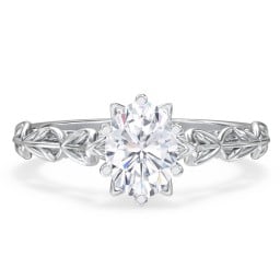 Solitaire Diamond Engagement Ring with Leaf and Vine Details - "The Ava"