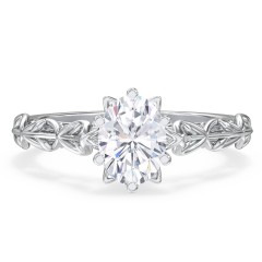 Solitaire Diamond Engagement Ring with Leaf and Vine Details - "The Ava" – 10K White Gold