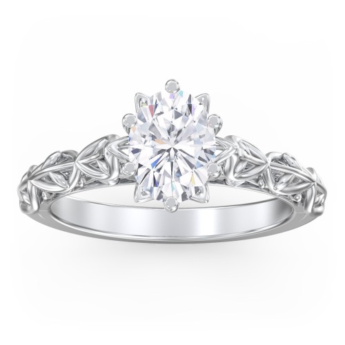 Solitaire Diamond Engagement Ring with Leaf and Vine Details - "The Ava" – 10K White Gold