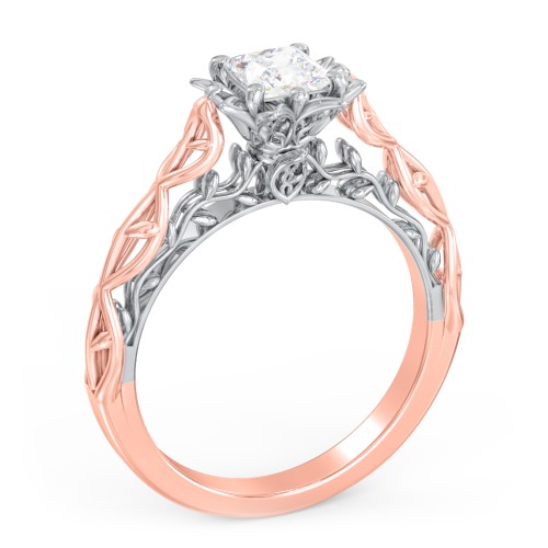 Solitaire Diamond Engagement Ring with Leaf and Vine Details - "The Ava" – 10K Rose Gold