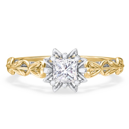Solitaire Diamond Engagement Ring with Leaf and Vine Details - "The Ava" – 10K Yellow Gold