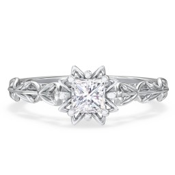 Solitaire Diamond Engagement Ring with Leaf and Vine Details - "The Ava"