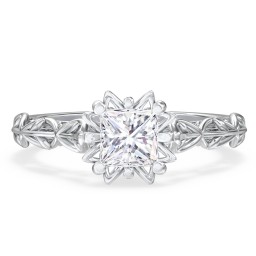 Solitaire Diamond Engagement Ring with Leaf and Vine Details - "The Ava"