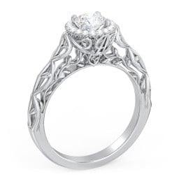 Diamond Halo Engagement Ring with Leaf and Vine Details - "The Ava"