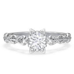 Solitaire Diamond Engagement Ring with Leaf and Vine Details - "The Ava"