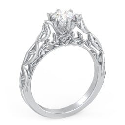 Solitaire Diamond Engagement Ring with Leaf and Vine Details - "The Ava"