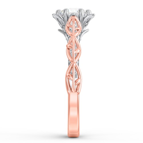 Solitaire Diamond Engagement Ring with Leaf and Vine Details - "The Ava" – 10K Rose Gold