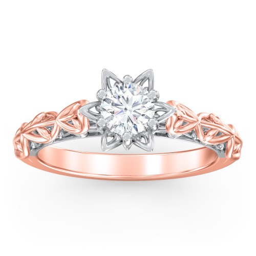 Solitaire Diamond Engagement Ring with Leaf and Vine Details - "The Ava" – 10K Rose Gold