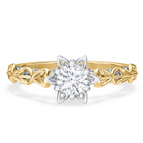 Solitaire Diamond Engagement Ring with Leaf and Vine Details - "The Ava" – 10K Yellow Gold