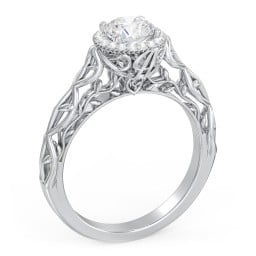 Diamond Halo Engagement Ring with Leaf and Vine Details - "The Ava"