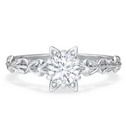 Solitaire Diamond Engagement Ring with Leaf and Vine Details - "The Ava"