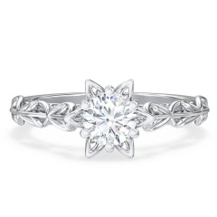 Solitaire Diamond Engagement Ring with Leaf and Vine Details - "The Ava" – 10K White Gold