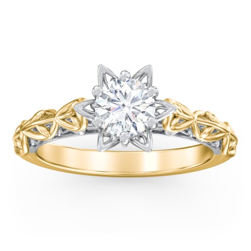 Solitaire Diamond Engagement Ring with Leaf and Vine Details - "The Ava" – 10K Yellow Gold
