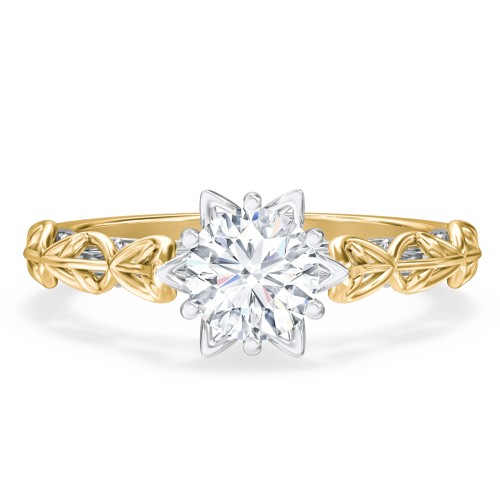 Solitaire Diamond Engagement Ring with Leaf and Vine Details - "The Ava" – 10K Yellow Gold
