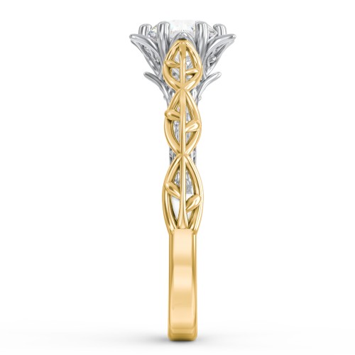 Solitaire Diamond Engagement Ring with Leaf and Vine Details - "The Ava" – 10K Yellow Gold