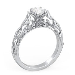 Solitaire Diamond Engagement Ring with Leaf and Vine Details - "The Ava"
