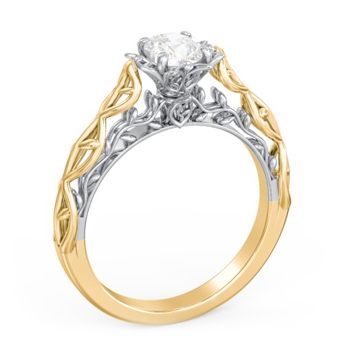 Solitaire Diamond Engagement Ring with Leaf and Vine Details - "The Ava" – 10K Yellow Gold