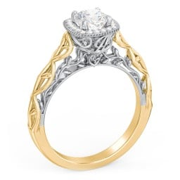 Diamond Halo Engagement Ring with Leaf and Vine Details - "The Ava"