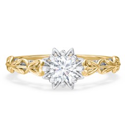 Solitaire Diamond Engagement Ring with Leaf and Vine Details - "The Ava" in 10K Solid Yellow Gold