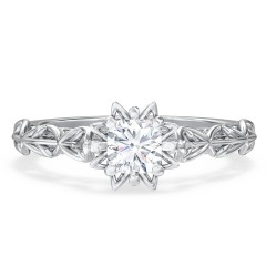 Solitaire Diamond Engagement Ring with Leaf and Vine Details - "The Ava" – 10K White Gold