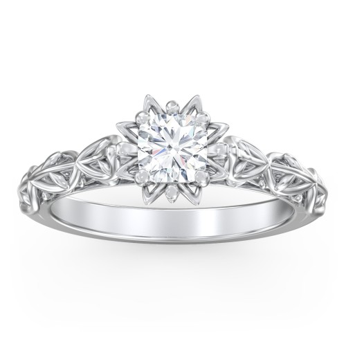 Solitaire Diamond Engagement Ring with Leaf and Vine Details - "The Ava" – 10K White Gold