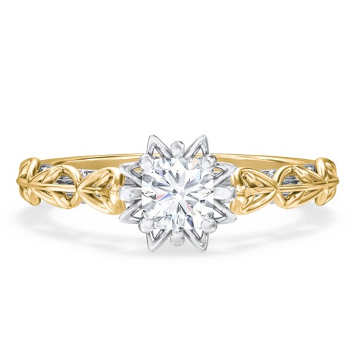 Solitaire Diamond Engagement Ring with Leaf and Vine Details - "The Ava" – 10K Yellow Gold