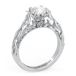 Solitaire Diamond Engagement Ring with Leaf and Vine Details - "The Ava"