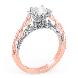 Solitaire Diamond Engagement Ring with Leaf and Vine Details - "The Ava"