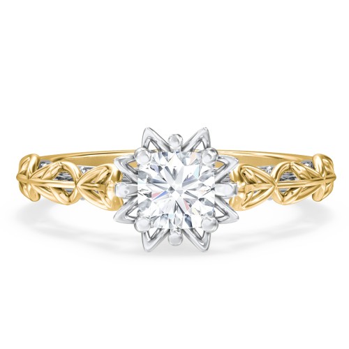 Solitaire Diamond Engagement Ring with Leaf and Vine Details - "The Ava" – 10K Yellow Gold