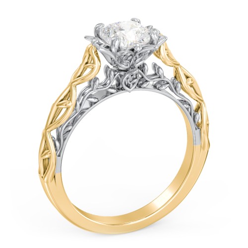 Solitaire Diamond Engagement Ring with Leaf and Vine Details - "The Ava" – 10K Yellow Gold