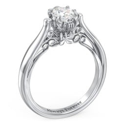 Classic Solitaire Diamond Engagement Ring with Butterfly and Scroll Details - "The Sophia"