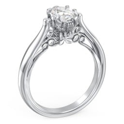 Classic Solitaire Diamond Engagement Ring with Butterfly and Scroll Details - "The Sophia"