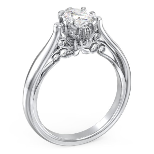 Classic Solitaire Diamond Engagement Ring with Butterfly and Scroll Details - "The Sophia" – 10K White Gold