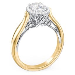 Classic Halo Diamond Engagement Ring and Butterfly and Scroll Details - "The Sophia"